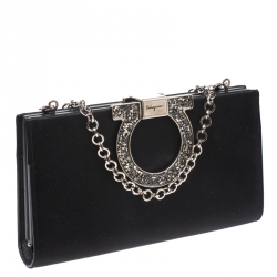 Pre Owned Salvatore Ferragamo Black Satin Musa Evening Chain Clutch