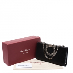 Pre Owned Salvatore Ferragamo Black Satin Musa Evening Chain Clutch