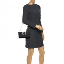 Pre Owned Salvatore Ferragamo Black Satin Musa Evening Chain Clutch