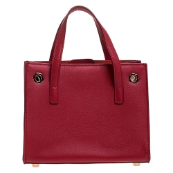 Pre Owned Salvatore Ferragamo Red Leather Mini Foulard Tote
