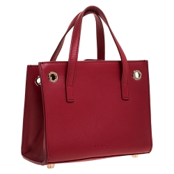 Pre Owned Salvatore Ferragamo Red Leather Mini Foulard Tote