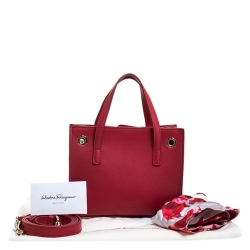 Pre Owned Salvatore Ferragamo Red Leather Mini Foulard Tote