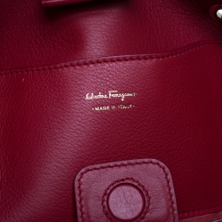 Pre Owned Salvatore Ferragamo Red Leather Mini Foulard Tote