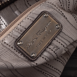 Pre Owned Salvatore Ferragamo Metallic Grey Leather Isabel Boston Bag