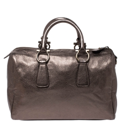 Pre Owned Salvatore Ferragamo Metallic Grey Leather Isabel Boston Bag