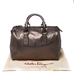 Pre Owned Salvatore Ferragamo Metallic Grey Leather Isabel Boston Bag