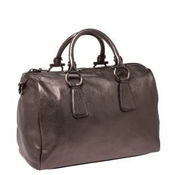 Pre Owned Salvatore Ferragamo Metallic Grey Leather Isabel Boston Bag