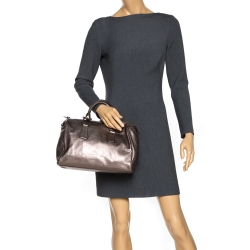 Pre Owned Salvatore Ferragamo Metallic Grey Leather Isabel Boston Bag