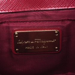 Pre Owned Salvatore Ferragamo Red Leather Bow Flap Chain Shoulder Bag