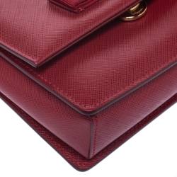 Pre Owned Salvatore Ferragamo Red Leather Bow Flap Chain Shoulder Bag