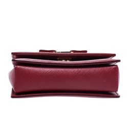 Pre Owned Salvatore Ferragamo Red Leather Bow Flap Chain Shoulder Bag