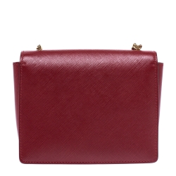 Pre Owned Salvatore Ferragamo Red Leather Bow Flap Chain Shoulder Bag