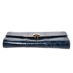 Pre Owned Salvatore Ferragamo Blue Python Chain Clutch