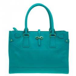 Pre Owned Salvatore Ferragamo Green Leather Medium Briana Tote