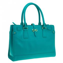 Pre Owned Salvatore Ferragamo Green Leather Medium Briana Tote