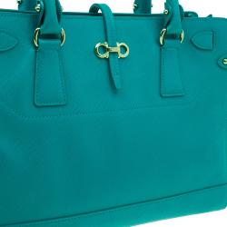 Pre Owned Salvatore Ferragamo Green Leather Medium Briana Tote