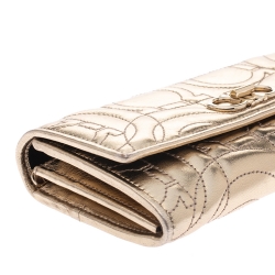 Pre Owned Salvatore Ferragamo Metallic Gold Leather Gancini Continental Wallet