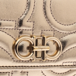 Pre Owned Salvatore Ferragamo Metallic Gold Leather Gancini Continental Wallet