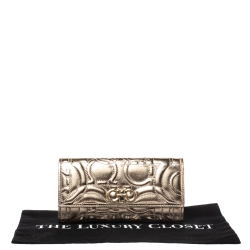 Pre Owned Salvatore Ferragamo Metallic Gold Leather Gancini Continental Wallet