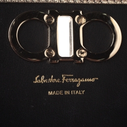 Pre Owned Salvatore Ferragamo Metallic Gold Leather Gancini Continental Wallet