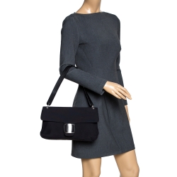 Pre Owned Salvatore Ferragamo Black Fabric and Leather Shoulder Bag