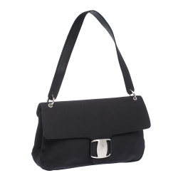Pre Owned Salvatore Ferragamo Black Fabric and Leather Shoulder Bag