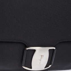 Pre Owned Salvatore Ferragamo Black Fabric and Leather Shoulder Bag