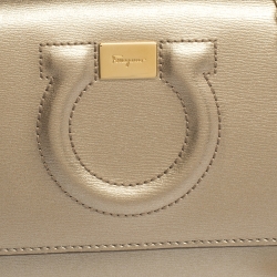 Pre Owned Salvatore Ferragamo Gold Leather Gancini City Wallet on Chain