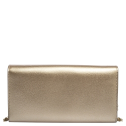 Pre Owned Salvatore Ferragamo Gold Leather Gancini City Wallet on Chain