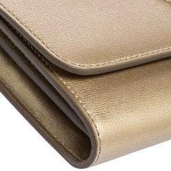 Pre Owned Salvatore Ferragamo Gold Leather Gancini City Wallet on Chain