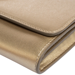 Pre Owned Salvatore Ferragamo Gold Leather Gancini City Wallet on Chain