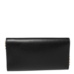 Pre Owned Salvatore Ferragamo Black Leather Gancio City Wallet on Chain