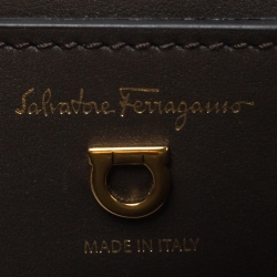 Salvatore Ferragamo Dark Brown Leather Gancini Top Handle Bag