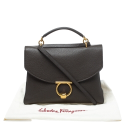 Salvatore Ferragamo Dark Brown Leather Gancini Top Handle Bag