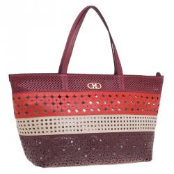 مملوكة مسبقًا Salvatore Ferragamo Multicolor Leather Laser Cut Shopper Tote
