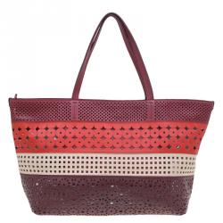 مملوكة مسبقًا Salvatore Ferragamo Multicolor Leather Laser Cut Shopper Tote