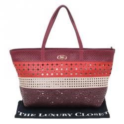 مملوكة مسبقًا Salvatore Ferragamo Multicolor Leather Laser Cut Shopper Tote