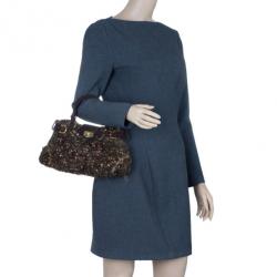 مملوكة مسبقًا Salvatore Ferragamo Brown Metallic Wool Marisa Satchel