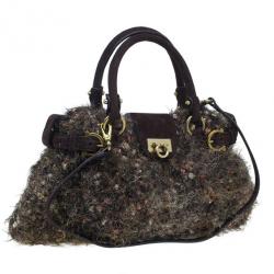 مملوكة مسبقًا Salvatore Ferragamo Brown Metallic Wool Marisa Satchel