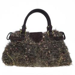 مملوكة مسبقًا Salvatore Ferragamo Brown Metallic Wool Marisa Satchel