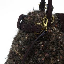 مملوكة مسبقًا Salvatore Ferragamo Brown Metallic Wool Marisa Satchel