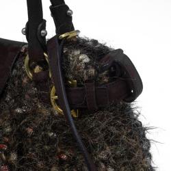 مملوكة مسبقًا Salvatore Ferragamo Brown Metallic Wool Marisa Satchel