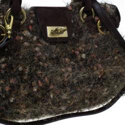 مملوكة مسبقًا Salvatore Ferragamo Brown Metallic Wool Marisa Satchel