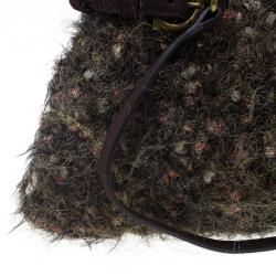 مملوكة مسبقًا Salvatore Ferragamo Brown Metallic Wool Marisa Satchel