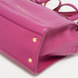 Pre Owned Salvatore Ferragamo Magenta Leather Small Amy Tote