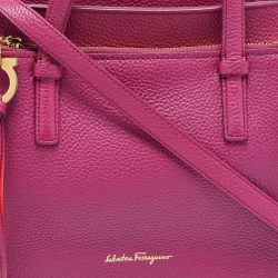 Pre Owned Salvatore Ferragamo Magenta Leather Small Amy Tote