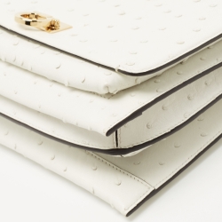 Pre Owned Salvatore Ferragamo White Ostrich Gancini Flap Shoulder Bag