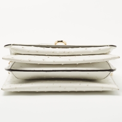 Pre Owned Salvatore Ferragamo White Ostrich Gancini Flap Shoulder Bag