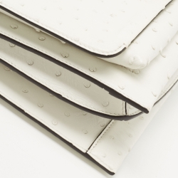 Pre Owned Salvatore Ferragamo White Ostrich Gancini Flap Shoulder Bag