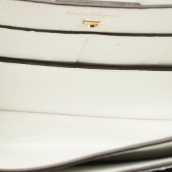 Pre Owned Salvatore Ferragamo White Ostrich Gancini Flap Shoulder Bag